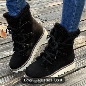 Women's Black Faux Fur-Lined Winter Boots